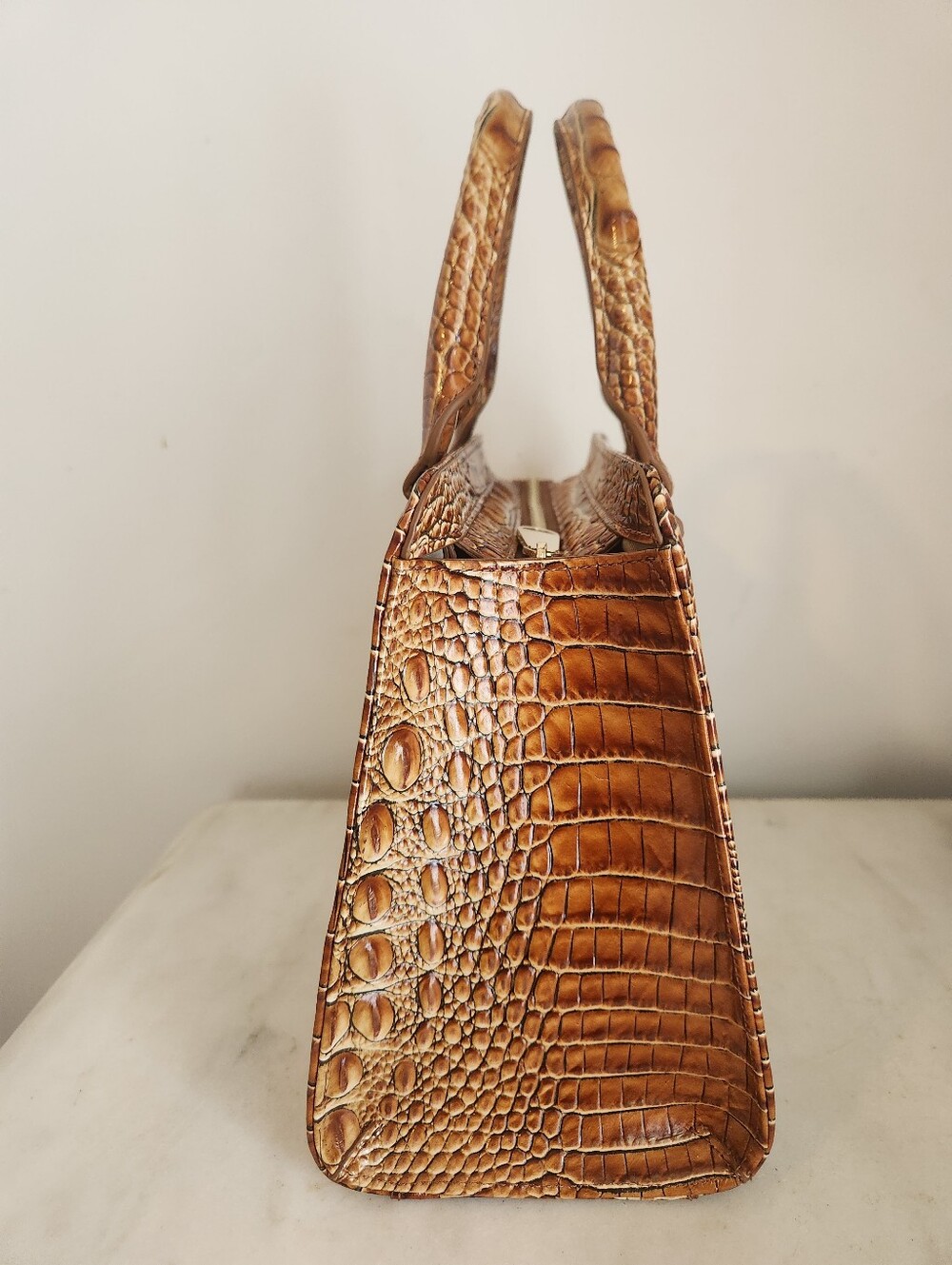 Brahmin Cami Luggage Brown Shoulder Bag Croc-Embossed Leather Satchel & Wallet - Picture 6 of 12